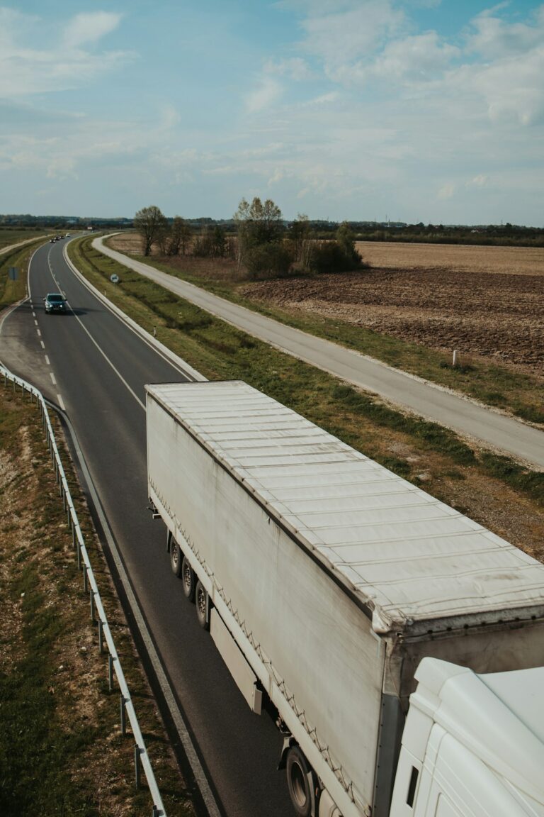 White truck on a highway